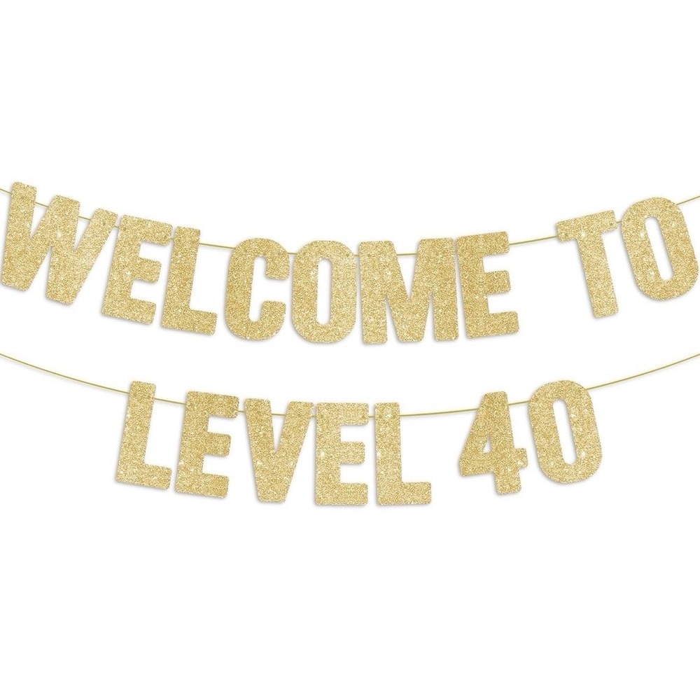 C0024-Gold Glitter Welcome to Level 40 Birthday Banner Gamer 40th Party